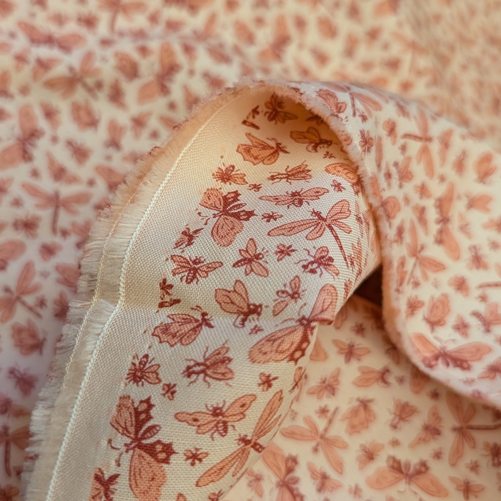 Blossoms & Butterflies Cream and Coral Cotton Fabric - Picture 5 of 5